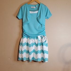 Ellemenno aqua & white chevron pattern dress 10/12